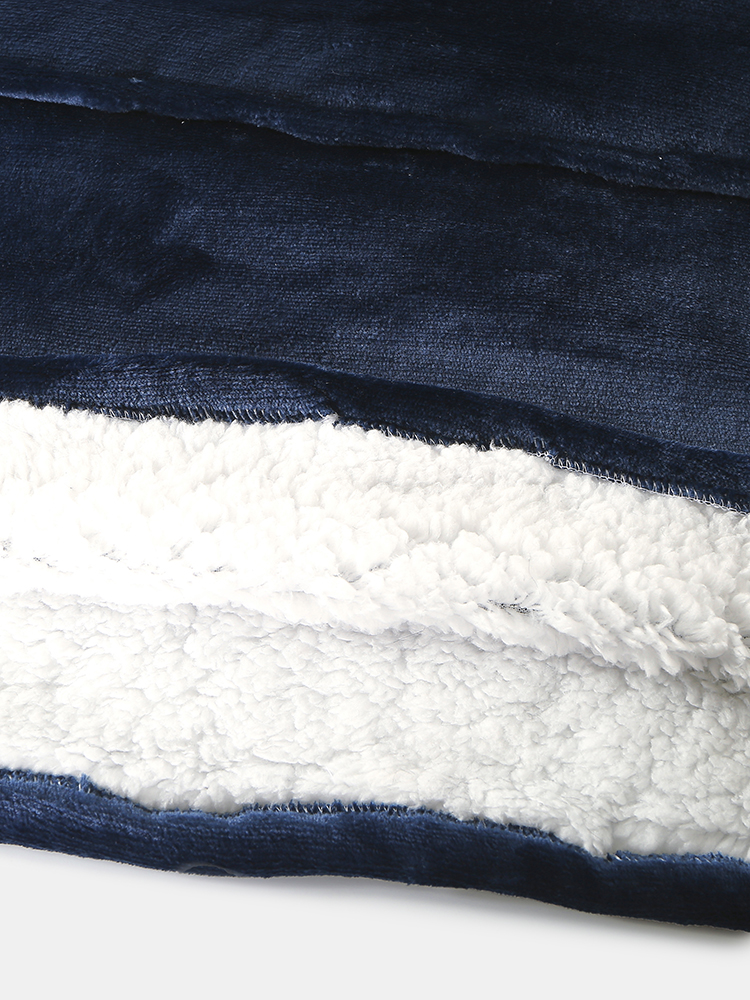 Men Flannel Solid Color Warm Oversized Blanket Hoodie Kangaroo Pocket Sleepwear Robes