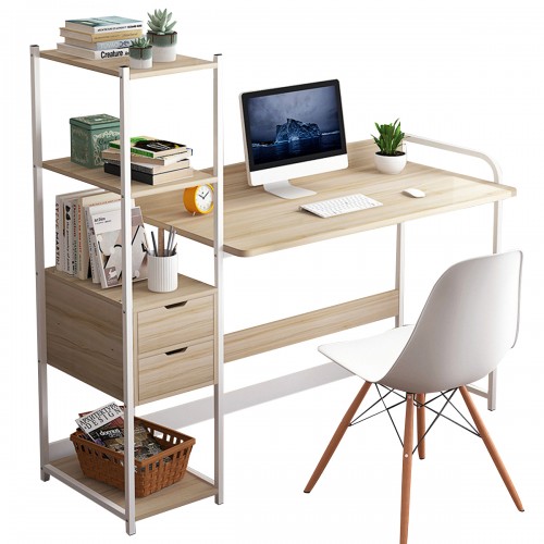 Computer Laptop Desk Writing Study Table Bookshelf Desktop Workstation with Storage Shelf Drawers Home Office Furniture
