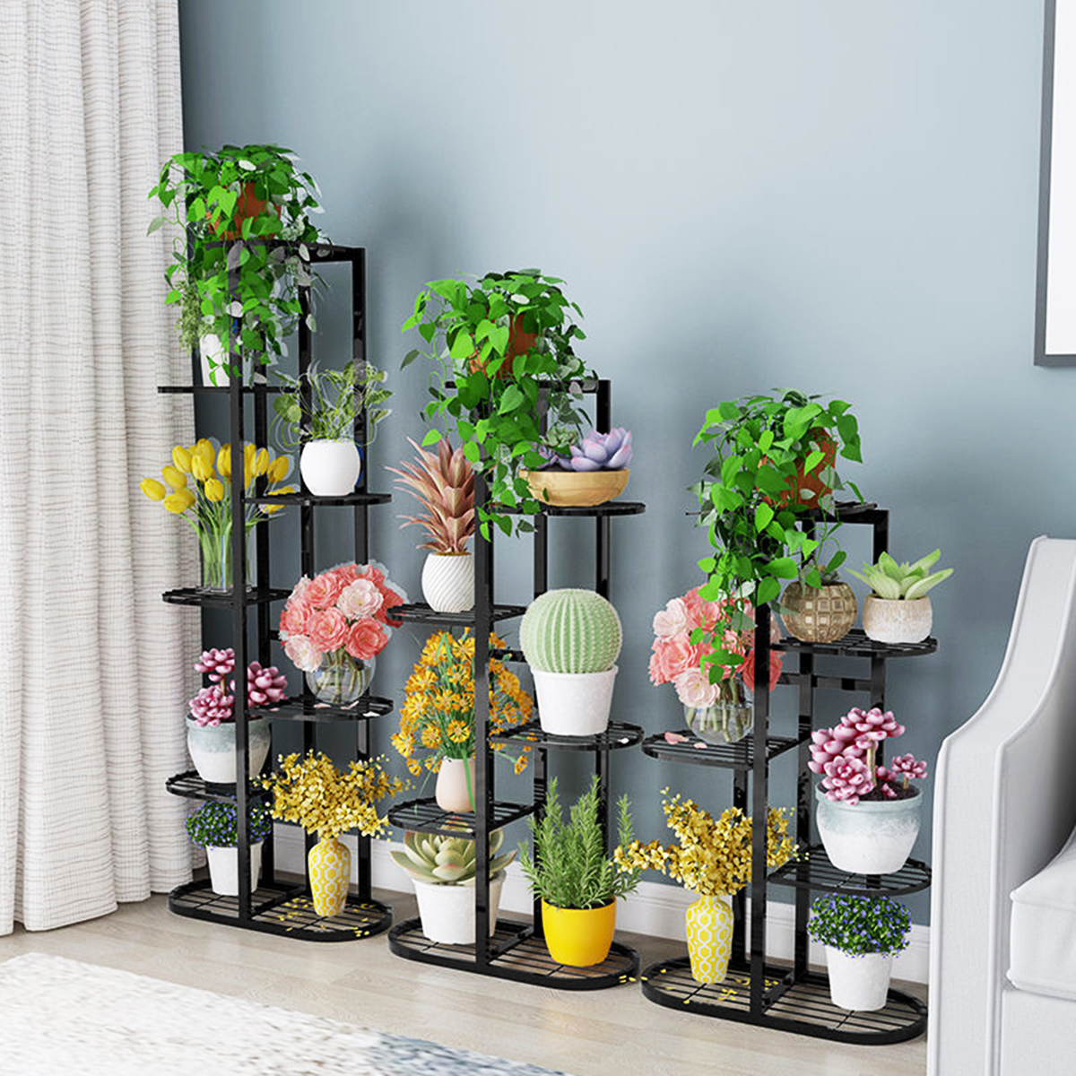 Simple Indoor Flower Rack Potted Shelf Multi-layer Iron Plant Stand Lobby Display Flower Rack for Living Room Balcony