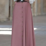 Women Solid Color Button Up High Waist Loose Long Skirts With Side Pockets
