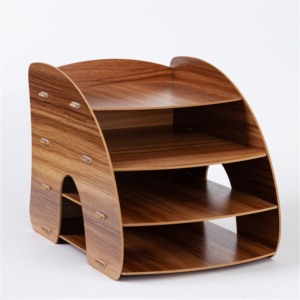 A4 Curved Wooden Desktop Storage Rack Multifunction File Shelf Drawer Home Office Desktop Sundries Organizer Supplies