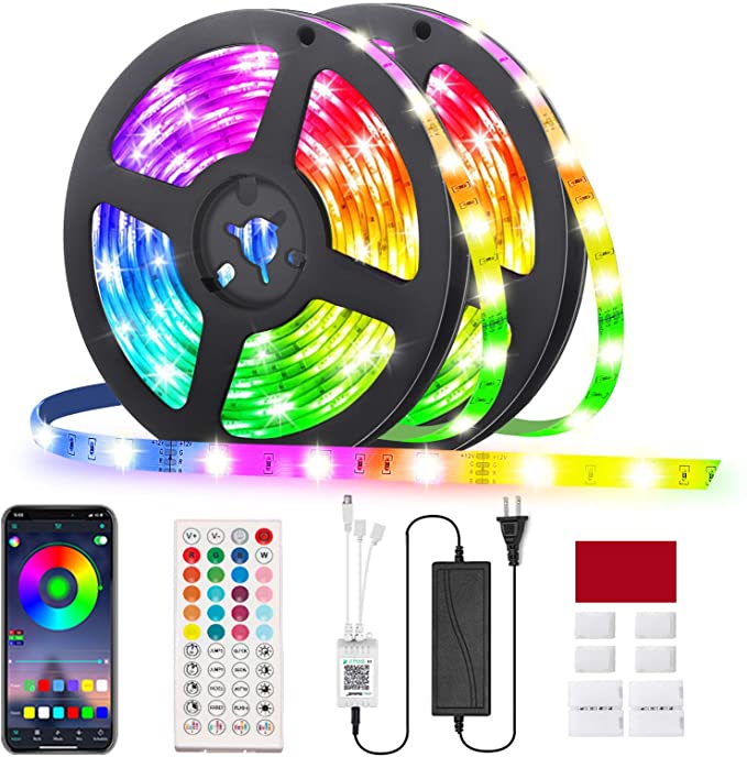 RGB Led Strip Lights GLIME 10m Led Strips with App Controlled & Music Sync 5050 Flexible Color Changing Led Strip Lights 44 Keys IR Remote for Bedroom Kitchen Party Bar DIY Decoration Christmas Decorations Clearance Christmas Lights