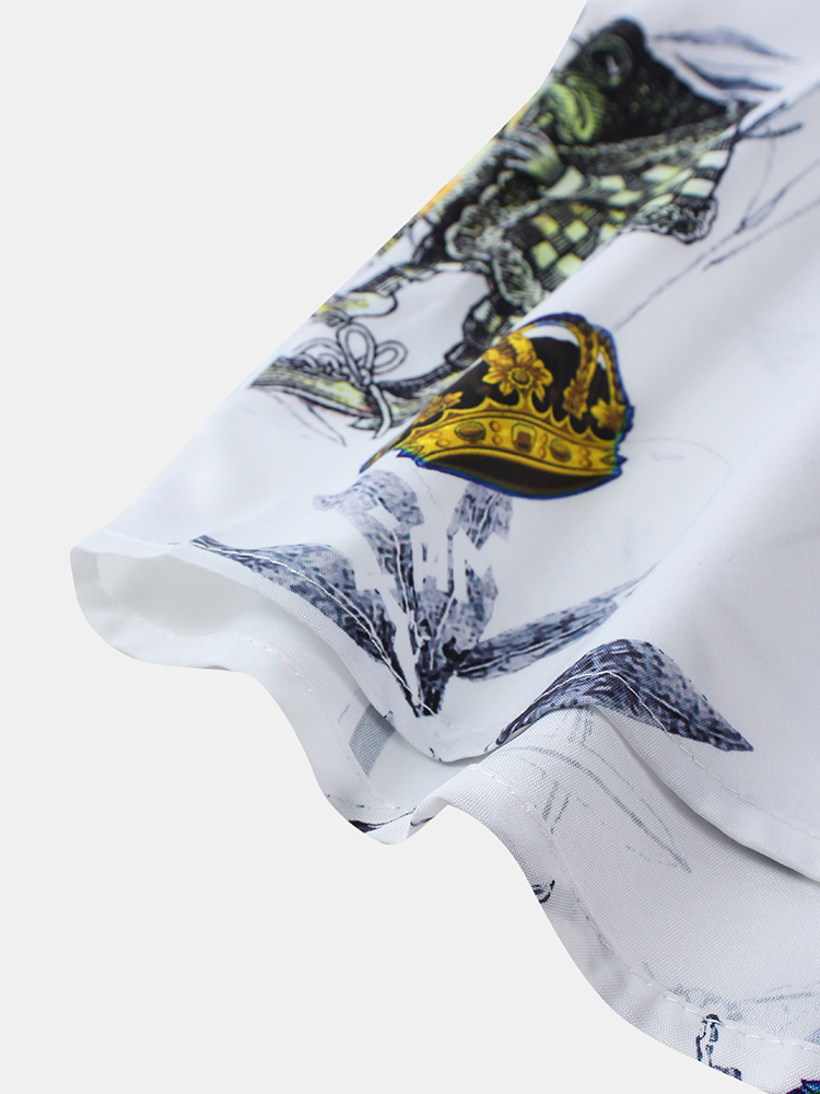Mens Insect Print Short Sleeve Lapel Collar Casual Shirts