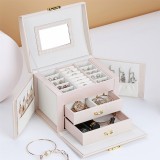 Jewelry Box Large Capacity Leather Storage Jewelry Box Earring Ring Necklace with Mirror Watch Jewelry Organizer
