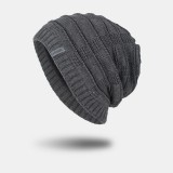 Unisex Acrylic Geometry Plaid Pattern Elastic Knitted Hat Outdoor Plus Velvet Warm Adjustable Beanie Hat