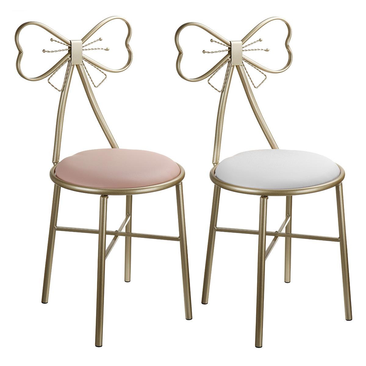 Vanity Stool Butterfly Backrest Wrought Iron PU Leather Makeup Stool Chair Super Soft Princess Dressing Stool Chair for Living Room