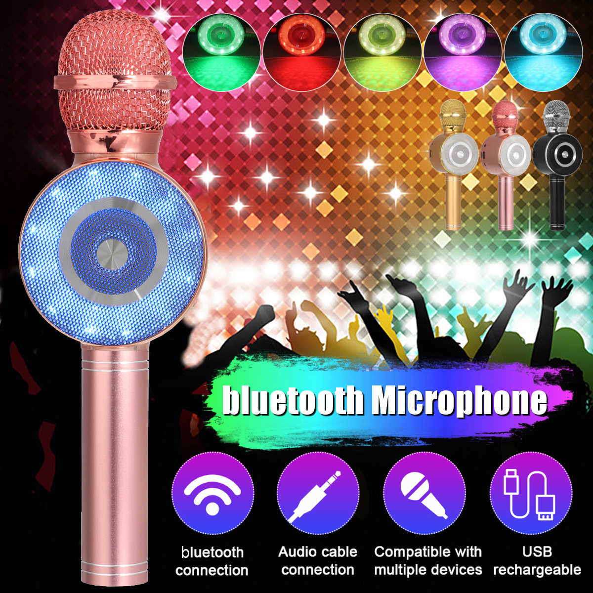 Bakeey Karaoke Wireless Microphone 13W*2 HIFI Stereo Speaker DSP Noise Reduction TF Card AUX-In 2600mAh Luminous Portable Handheld Mic Recorder for Party Singing KTV