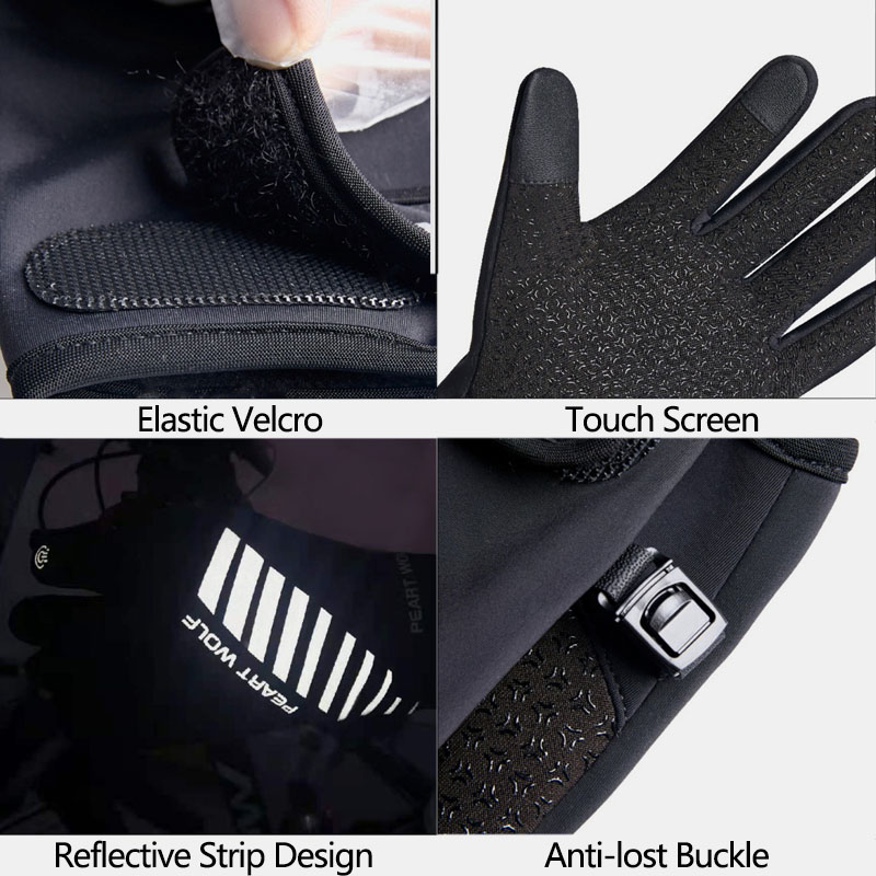Men Waterproof Non-slip Reflective Strip Design Sports Gloves Winter Outdoor Plus Velvet Warm Touch Screen Gloves