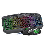 T-WOLF TF390 Wired Gaming Keyboard & Mouse Combo 104 Keys LED Rainbow Backlit Keyboard 3 Gear 2400DPI Breathing Light Optical Mouse Set for Computer PC Gamers