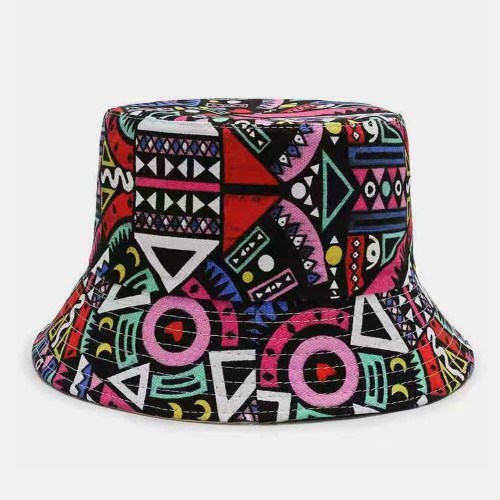 Unisex Canvas Colored Cartoons Geometry Floral Pattern Casual Sunshade Bucket Hat