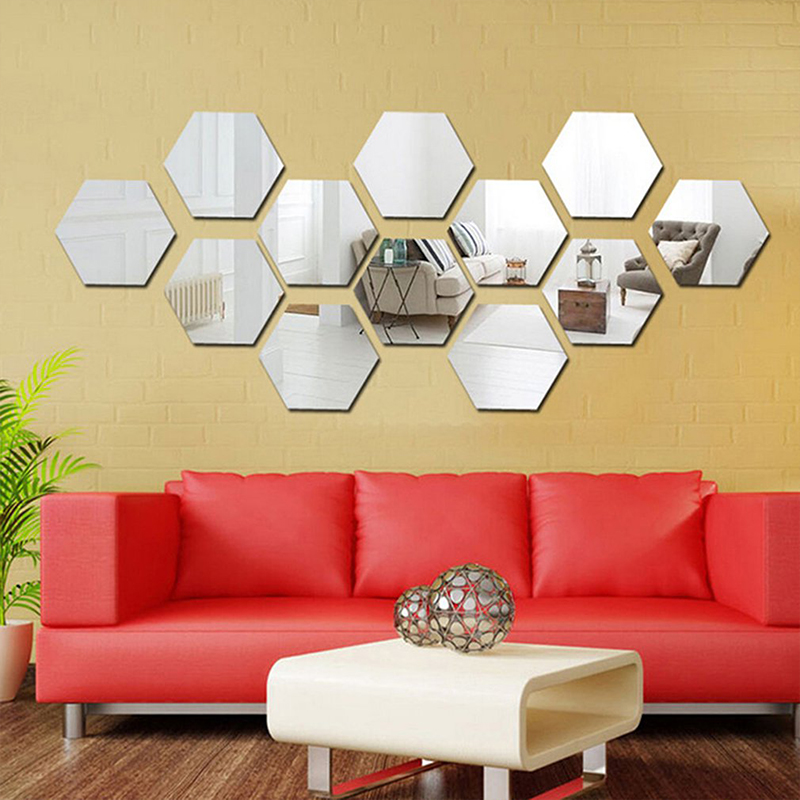 7Pcs DIY Wall Stickers Decals Mirror Hexagon Removable Acrylic Art Home Decor 