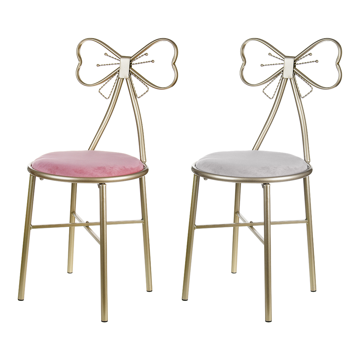Butterfly Backrest Wrought Iron Velvet Makeup Stool Chair Super Soft Princess Dressing Stool Chair for Living Room
