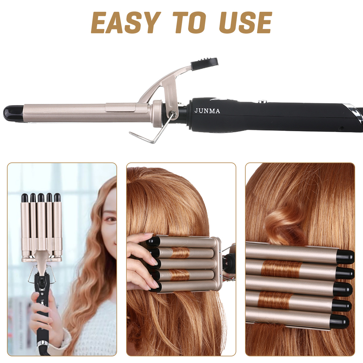 Curling Iron 5 Triple Barrels Beach Waves Curling Iron Curler Tourmaline Ceramic Wave Iron 180 C / 210 C Hair Waver 20mm Wet and Dry