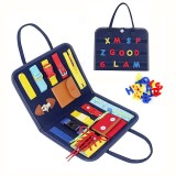 Busy Board Montessori Sensory Toys Fine Motor Training Activity Developing Board with Buttons Zippers Buckles Tie for Toddlers Preschool Kids Learning Self-dressing Skills