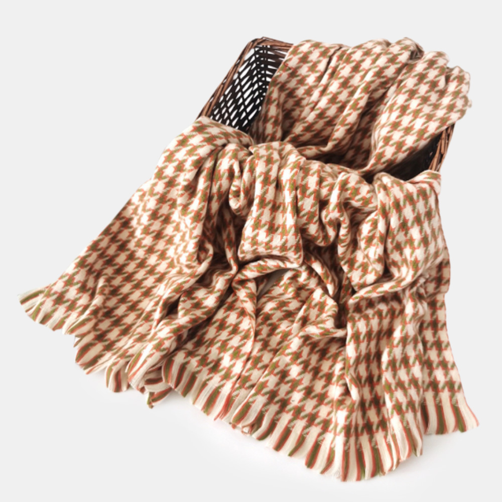 Women Artificial Cashmere Colorful Houndstooth Woven Tassel Fashion Warmth Shawl Scarf