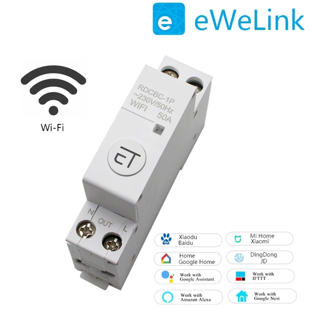 DANIU eWelink 1P Din Rail WIFI Circuit Breaker Smart Timer Switch Relay Remote Control By EWeLink APP Smart Home Compatiable With Alexa Google