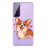 For Samsung Galaxy S21+ 5G Colored Drawing Pattern Highly Transparent TPU Protective Case (Love Corgi)