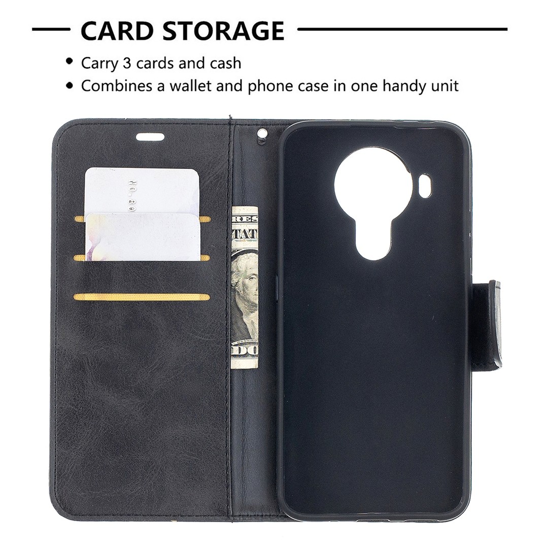 For Nokia 5.4 Retro Lambskin Texture Pure Color Horizontal Flip PU Leather Case with Holder & Card Slots & Wallet & Lanyard (Black)
