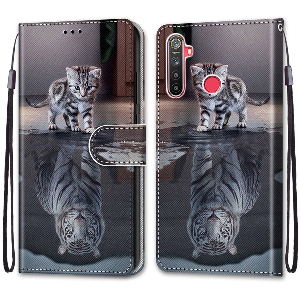 For OPPO Realme 5 / 5s / 5i / C3 / C3i / 6i / Narzo10 / 10A / 20A Coloured Drawing Cross Texture Horizontal Flip PU Leather Case with Holder & Card Slots & Wallet & Lanyard (Cat Becomes Tiger)