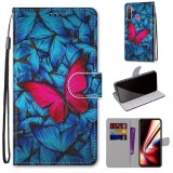 For OPPO Realme 5 / 5s / 5i / C3 / C3i / 6i / Narzo10 / 10A / 20A Coloured Drawing Cross Texture Horizontal Flip PU Leather Case with Holder & Card Slots & Wallet & Lanyard (Blue Red Butterfly)