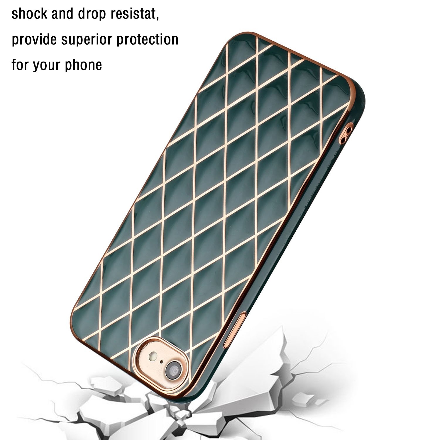 Electroplated Rhombic Pattern Sheepskin TPU Protective Case For iPhone 6 (Dark Green)