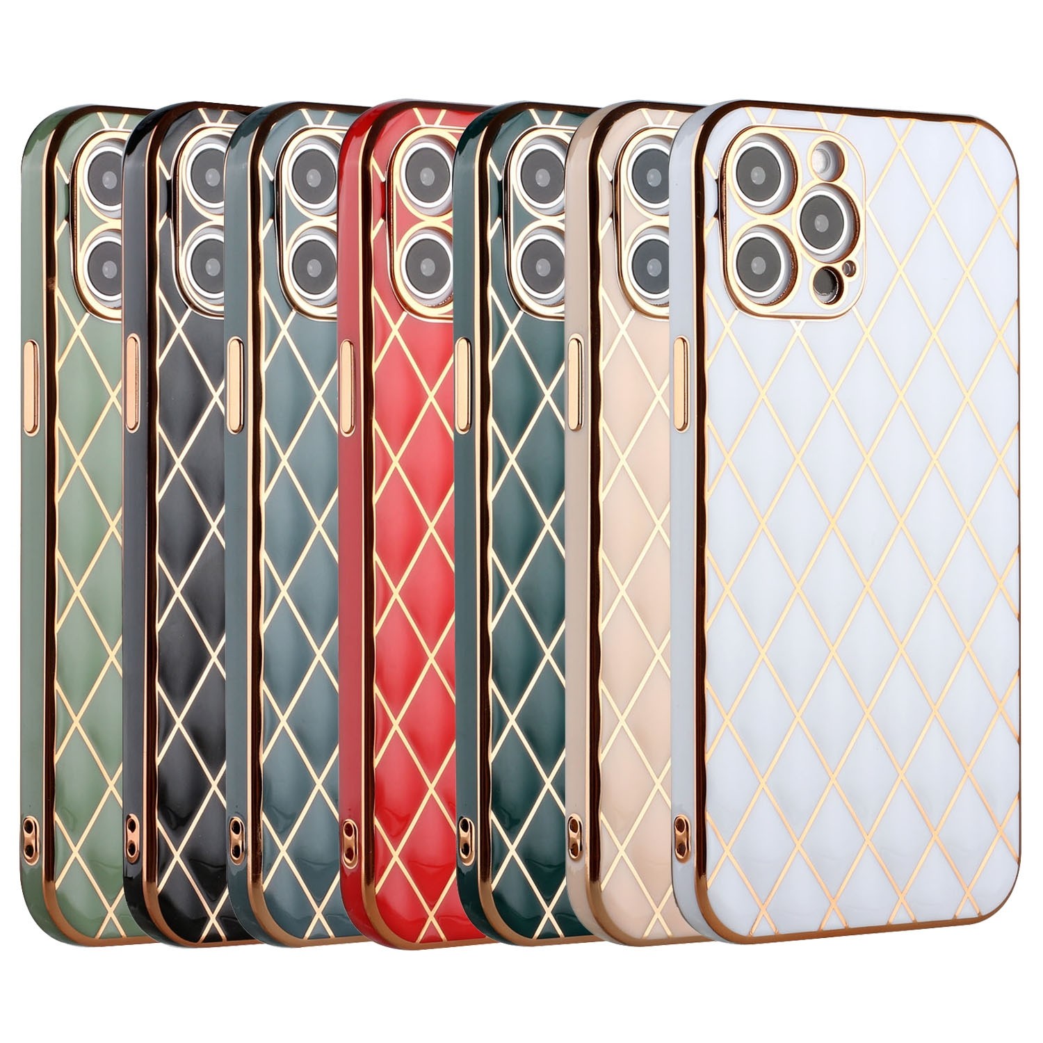 Electroplated Rhombic Pattern Sheepskin TPU Protective Case For iPhone 12 Pro Max (Dark Green)