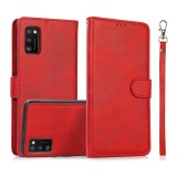 For Samsung Galaxy A41 Calf Texture 2 in 1 Detachable Magnetic Back Cover Horizontal Flip Leather Case with Holder & Card Slots & Wallet & Photo Frame (Red)