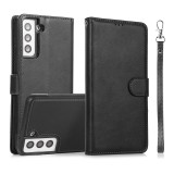 For Samsung Galaxy S21+ 5G Calf Texture 2 in 1 Detachable Magnetic Back Cover Horizontal Flip Leather Case with Holder & Card Slots & Wallet & Photo Frame (Black)