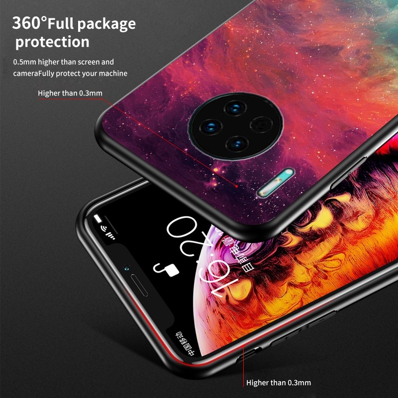 For Huawei Mate 30 Starry Sky Pattern Tempered Glass + TPU Shockproof Protective Case (Bright Starry Sky)