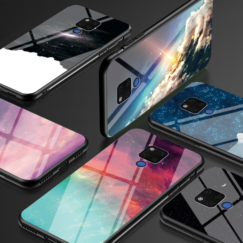 For Huawei Mate 20 X Starry Sky Pattern Tempered Glass + TPU Shockproof Protective Case (Universe Starry Sky)