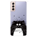 For Samsung Galaxy S22+ 5G Coloured Drawing Pattern Highly Transparent TPU Phone Protective Case (Black White Rat)