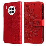 For Huawei nova 8i / Honor 50 Lite 7-petal Flowers Embossed Flip Leather Phone Case with Holder & Card Slots (Red)