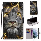 For Samsung Galaxy S22 Ultra 5G Coloured Drawing Cross Texture Horizontal Flip Leather Phone Case with Holder & Card Slots & Wallet & Lanyard (Fission Lion)