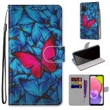 For Samsung Galaxy A03s 166mm Version Coloured Drawing Cross Texture Horizontal Flip PU Phone Leather Case with Holder & Card Slots & Wallet & Lanyard (Colorful Layer (Big Red Butterfly On Blue)