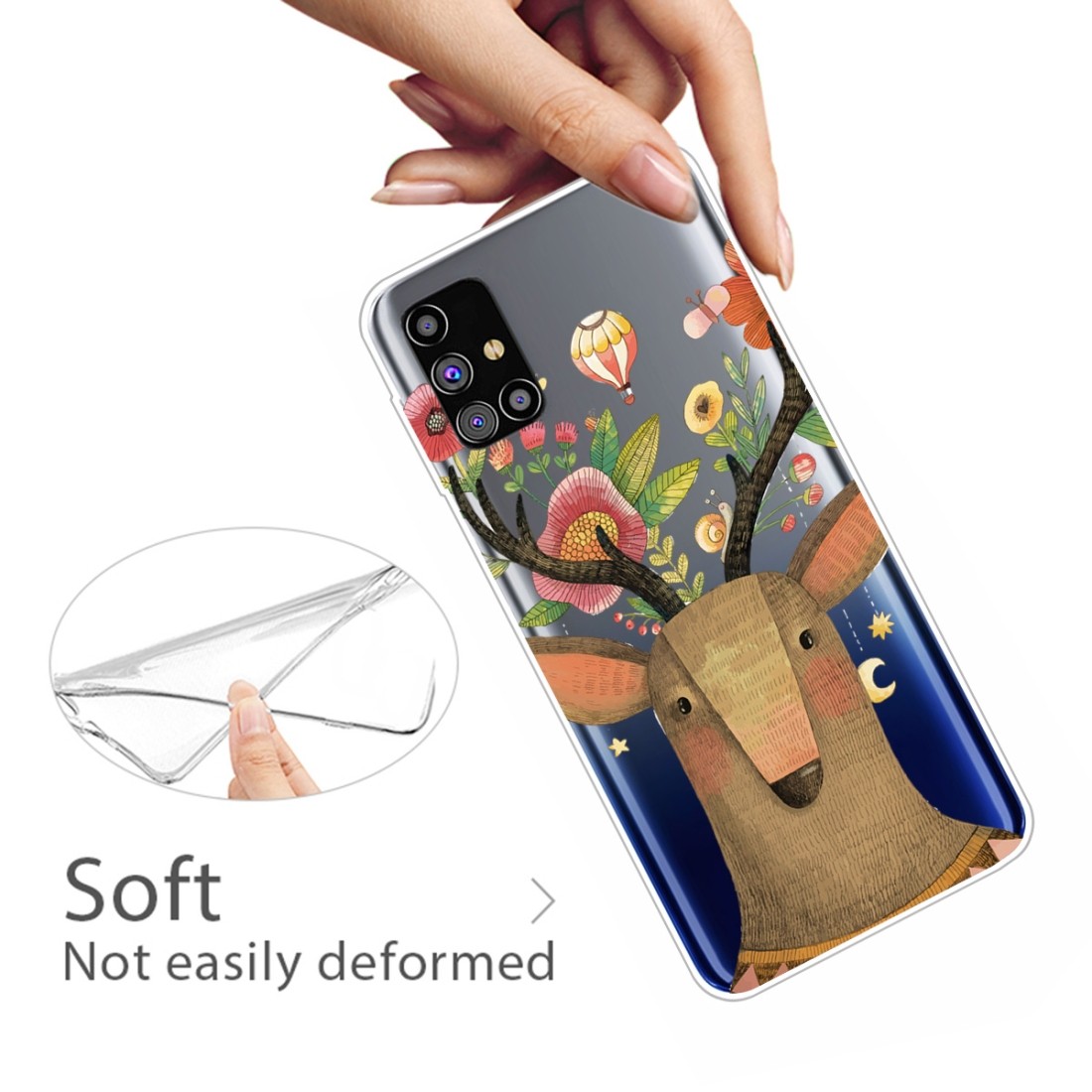 For Samsung Galaxy M31s Shockproof Painted Transparent TPU Protective Case (Flower Deer)