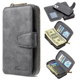 For iPhone 12 / 12 Pro Detachable Multifunctional Horizontal Flip Leather Case with Card Slots & Zipper Wallet & Photo Frame (Grey)