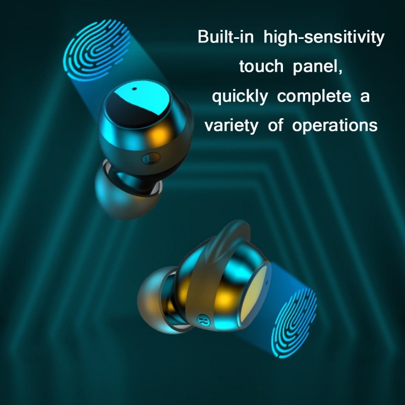 TWS-22 Bluetooth 5.0 In-Ear Sports Waterproof Noise Cancelling Touch Control Mini Headphones (Orange )