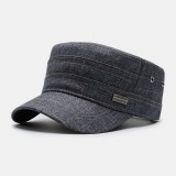 Men Cotton Dark Lattice Letter Metal Label Outdoor Sunshade Casual Military Hat Flat Cap Peaked Cap