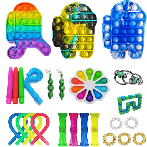 25pcs/pack Bubble Sensory Toys Set Decompression Artifact Autism Anxiety Stress Relief Fidget Educational Puzzle Toys for Kids Adult