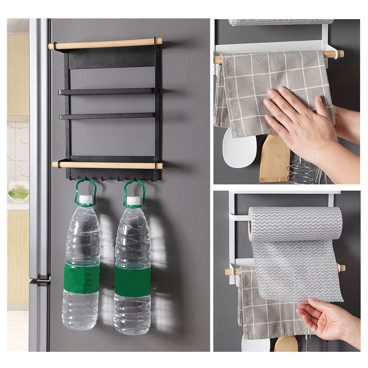 HONGPAI G34671 Kitchen Fridge Organiser Rack Refrigerator Magnetic Shelf Towel Roll Holders