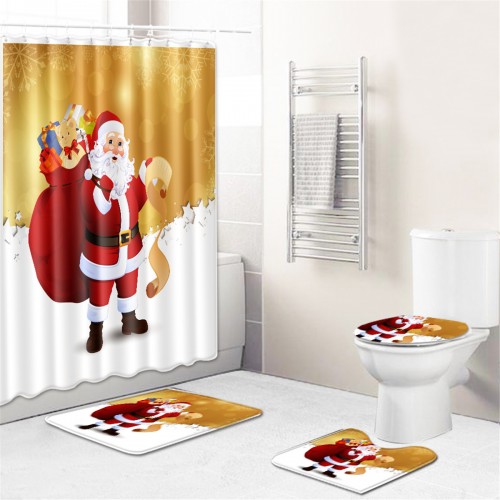 Non-Slip Christmas Santa Claus Style Base Carpet Lid Toilet Cover Bathroom Mat Shower Curtain for Bathroom Decoration