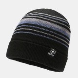 Unisex Colored Striped Plus Velvet Thicken Warm Knitted Hat Autumn Winter Ear Protection Windproof Beanie Hat
