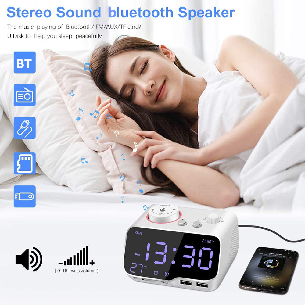 Bakeey M9 Alarm Clock bluetooth Speaker TF Card U-disk AUX Digital Display FM Radio Bass Subwoofer Sound Wireless Speakers