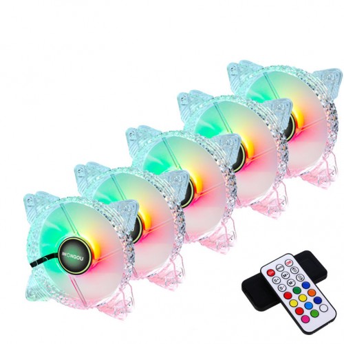 IWONGOU 5Pcs 120MM RGB Cooling Fan 6Pin Remote Control Speed Colors Adjustable PC Cooling Computer Case Fan