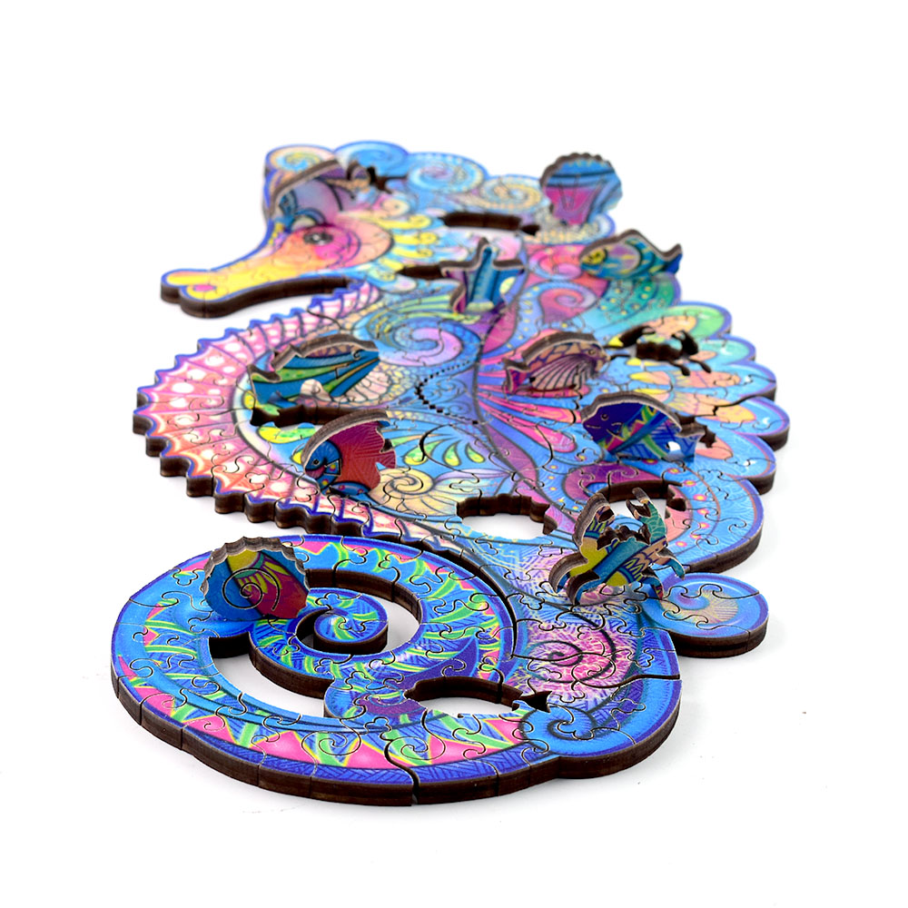 A3/A4/A5 3D Wooden Hippocampus Jigsaw Puzzle DIY Each Animal Shaped Crafts Toy Anti-stress Early Learning Education Gift For Kid and Adults