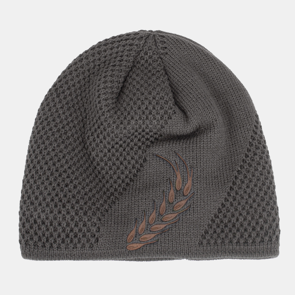 Men Winter Plus Velvet Embroidered Wheat Ear Protection Outdoor Jacquard Knitted Warm Beanie Hat