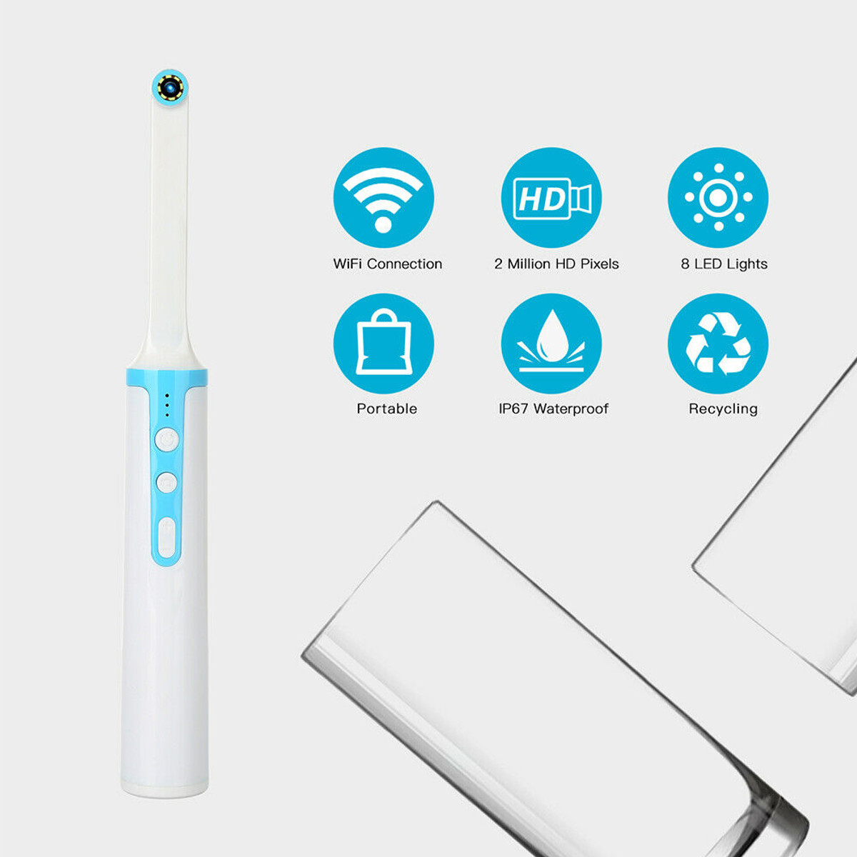 Wireless WiFi Oral Dental Camera 1080p HD Intraoral Endoscope Adjustable 8 LED Light USB Cable Mouth Inspection for Dentist Tool