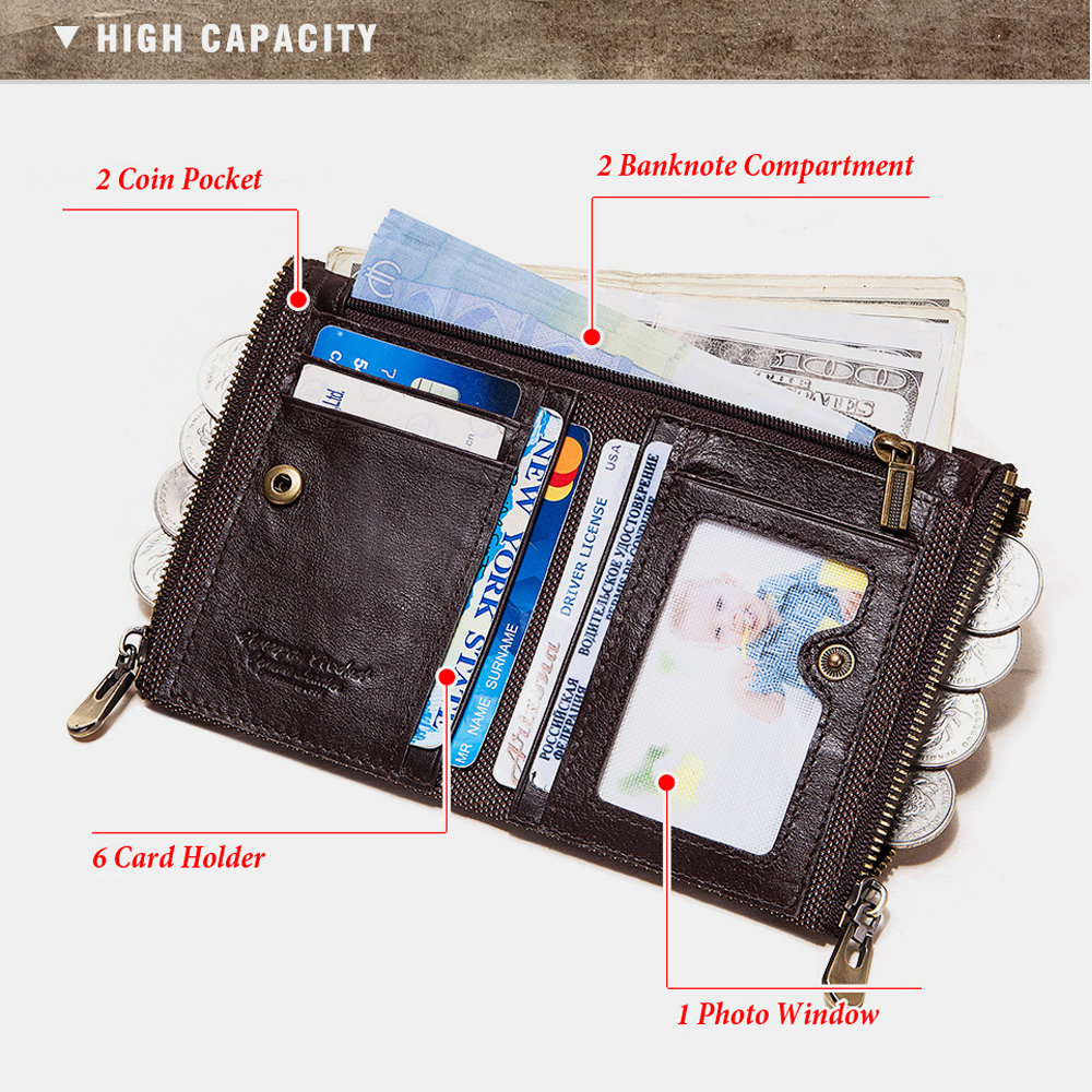 Men Genuine Leather Bifold RFID Anti-theft Multi-card Slot Retro ID Wallets Card Holder Money Clip Coin Purse Women Wallet