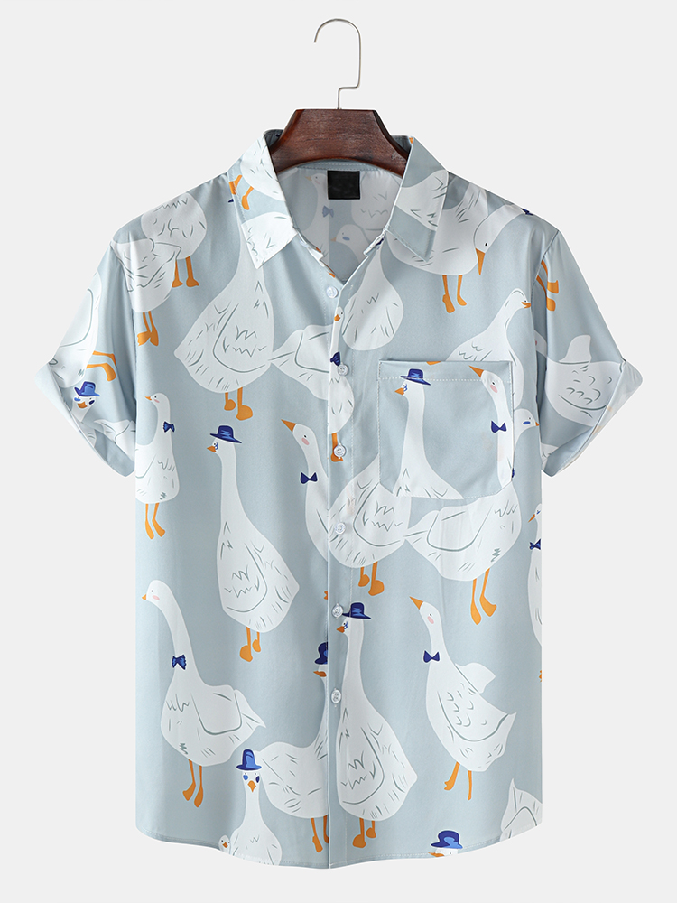 Mens Funny Duck Print Casual Shirts