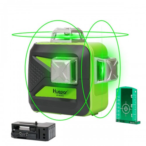 Huepar 603CG 12 Lines 3D Cross Line Laser Level Self-Leveling 360 Vertical Horizontal Green Beam USB Charge Dry/Li-ion Battery